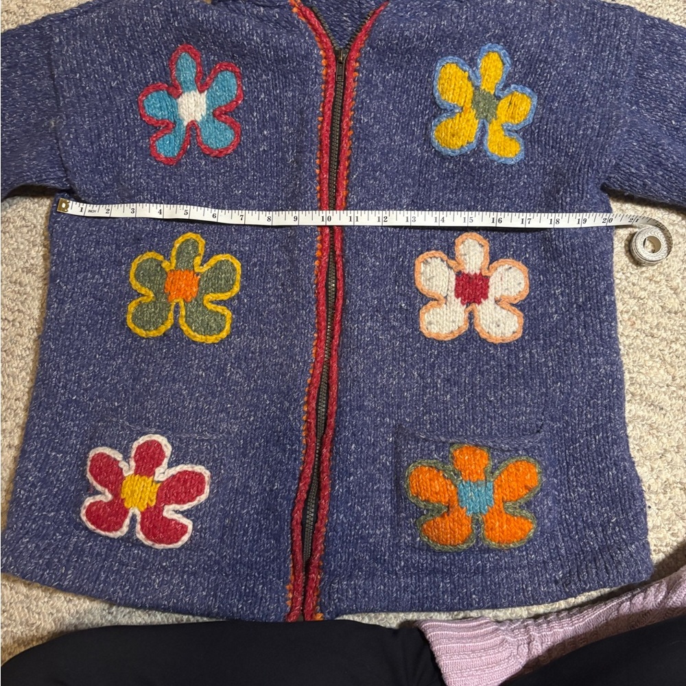 Floral Embroidered Blue Women's wool cardigan - Picture 6 of 16